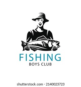 flat design fishing logo template design