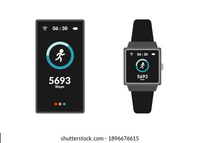 flat design of fitness tracker with smart phone and smartwatch digital device