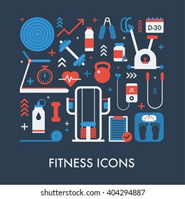 flat design fitness vector illustration icons