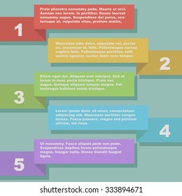 Flat design five steps ribbon vector template.