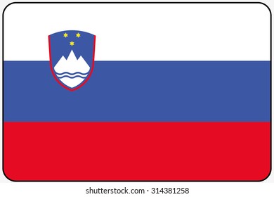 A Flat Design Flag Illustration with Rounded Corners and Black Outline of the country of Slovenia