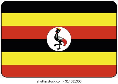 A Flat Design Flag Illustration with Rounded Corners and Black Outline of the country of Uganda