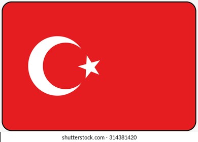 A Flat Design Flag Illustration with Rounded Corners and Black Outline of the country of Turkey