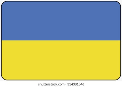 A Flat Design Flag Illustration with Rounded Corners and Black Outline of the country of Ukraine