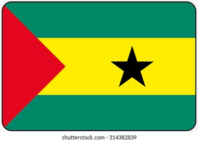 A Flat Design Flag Illustration with Rounded Corners and Black Outline of the country of Sao Tome E Principe