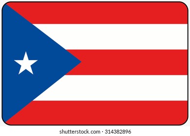 A Flat Design Flag Illustration with Rounded Corners and Black Outline of the country of Puerto Rico