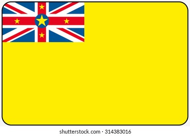 A Flat Design Flag Illustration with Rounded Corners and Black Outline of the country of Niue