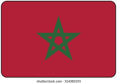 A Flat Design Flag Illustration with Rounded Corners and Black Outline of the country of Morocco