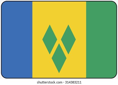 A Flat Design Flag Illustration with Rounded Corners and Black Outline of the country of Saint Vincents and the Grenadines