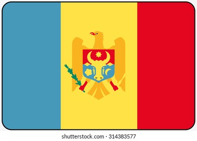 A Flat Design Flag Illustration with Rounded Corners and Black Outline of the country of Moldova