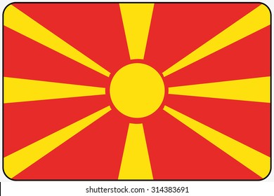 A Flat Design Flag Illustration with Rounded Corners and Black Outline of the country of Macedonia