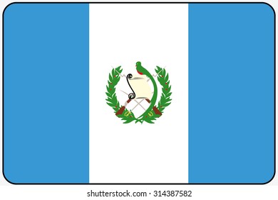A Flat Design Flag Illustration with Rounded Corners and Black Outline of the country of Guatemala