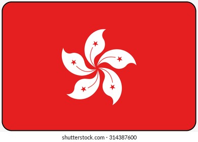 A Flat Design Flag Illustration with Rounded Corners and Black Outline of the country of Hong Kong