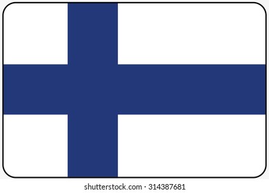 A Flat Design Flag Illustration with Rounded Corners and Black Outline of the country of Finland