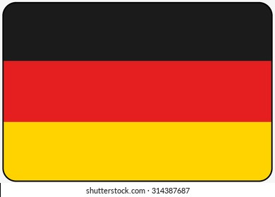A Flat Design Flag Illustration with Rounded Corners and Black Outline of the country of Germany