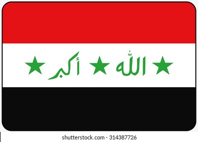 A Flat Design Flag Illustration with Rounded Corners and Black Outline of the country of Iraq