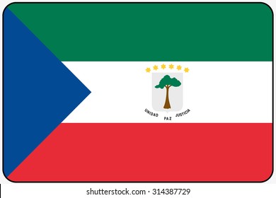 A Flat Design Flag Illustration with Rounded Corners and Black Outline of the country of Equitorial Guinuea