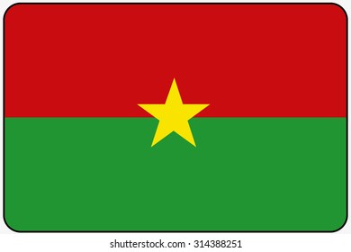 A Flat Design Flag Illustration with Rounded Corners and Black Outline of the country of Burkina Faso