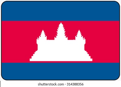 A Flat Design Flag Illustration with Rounded Corners and Black Outline of the country of Cambodia
