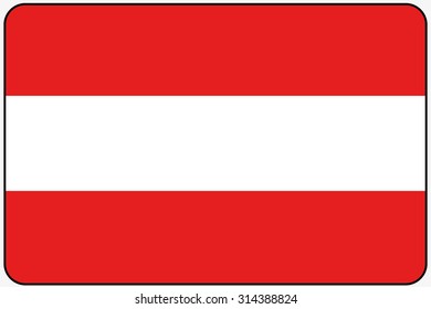 A Flat Design Flag Illustration with Rounded Corners and Black Outline of the country of Austria