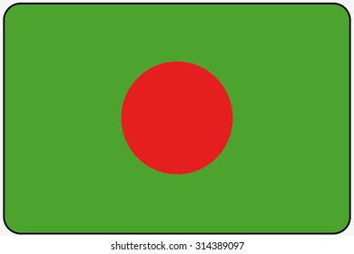 A Flat Design Flag Illustration with Rounded Corners and Black Outline of the country of Bangladesh