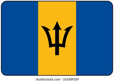 A Flat Design Flag Illustration with Rounded Corners and Black Outline of the country of Barbados