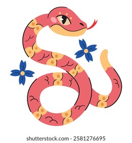 Flat design floral patterned snake isolated vector illustration