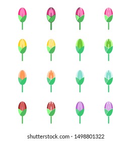 Flat design flower set collection - Tulip like vector with geometric and simple style for icon, sticker, wallpaper, wrapping paper, stationery, and girly gift