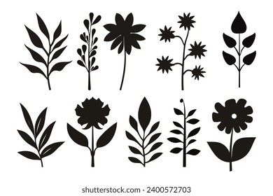 Flat design flower silhouette set