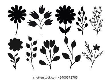 Flat design flower silhouette set