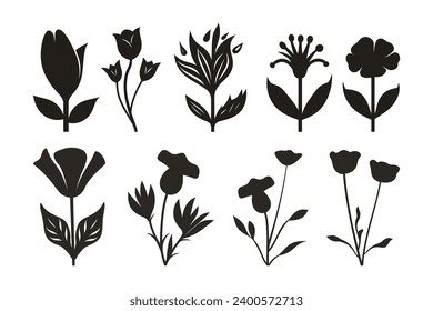 Conjunto de siluetas de flores de diseño plano