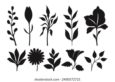 Flat design flower silhouette set