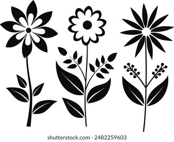 Flat design flower silhouettes vector