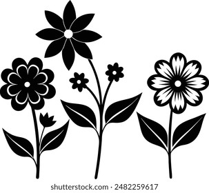 Flat design flower silhouettes vector