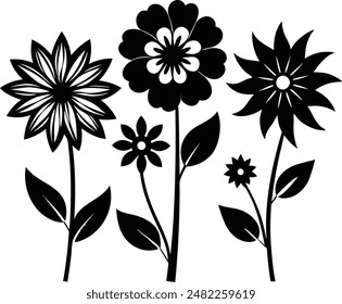 Flat design flower silhouettes vector