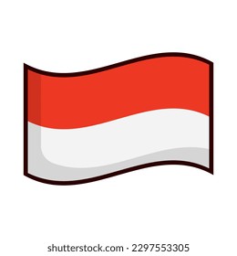 Flat design fluttering Indonesian flag icon. Vector.