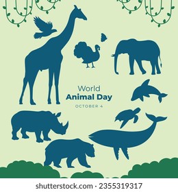Flat design, flyer design, and vector illustration of World Animal Day are appropriate for the holiday.