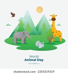 Flat design, flyer design, and vector illustration of World Animal Day are appropriate for the holiday.