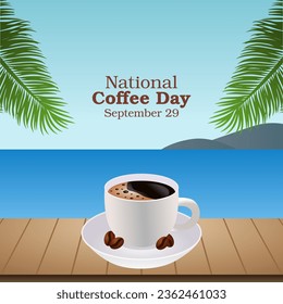 Flat design, flyer design, and vector illustration of National Coffee Day are suitable for the holiday.