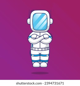 Flat design flying astronaut cartoon vector. futuristic science technology concept