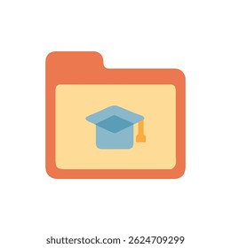 Flat design folder icon containing a graduation cap symbol, rendered in a simple, modern style with a clean, geometric aesthetic.