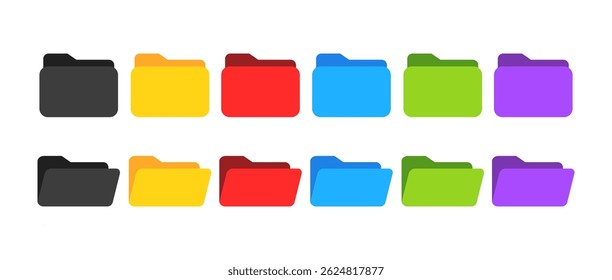 Flat design folder icons set and colorful open folder icons