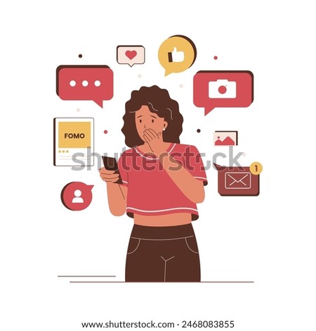 Flat design of FOMO or fear of missing out. Flat illustration concept