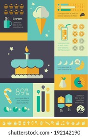 Flat Design Food Infographic Elements plus Icon Set. Vector.