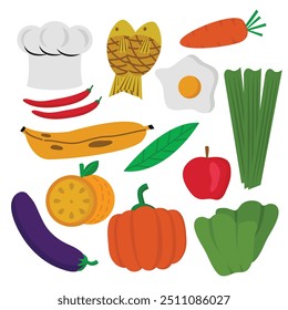 Flat design of foods ,fruits and vegetables collection.Vector illustration