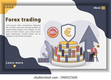 Diseño plano Ilustración de la página de aterrizaje de operaciones de Forex. Es bueno para página de inicio, web, UI, banner, volante, afiche, plantilla, fondo, marketing, promoción, publicidad, documento