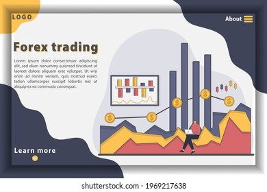 Flat design Forex trading landing page concept illustration. Good for landing page, web, UI, banner, flyer, poster, template, background, marketing, promotion, advertising, document