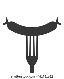 flat design fork with sausage icon vector illustration