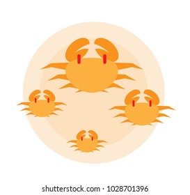 flat design of four crab in sand circle