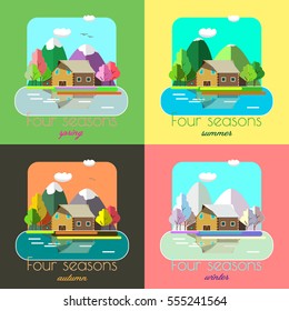 Flat design ''Four seasons'' background set